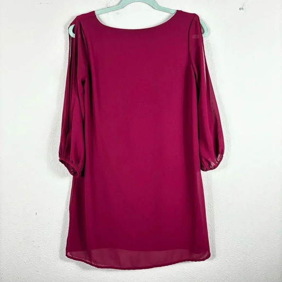 Lulus Shifting Dears Wine Red Long Sleeve Open Shoulder V-neck Dress size S - Picture 6 of 14